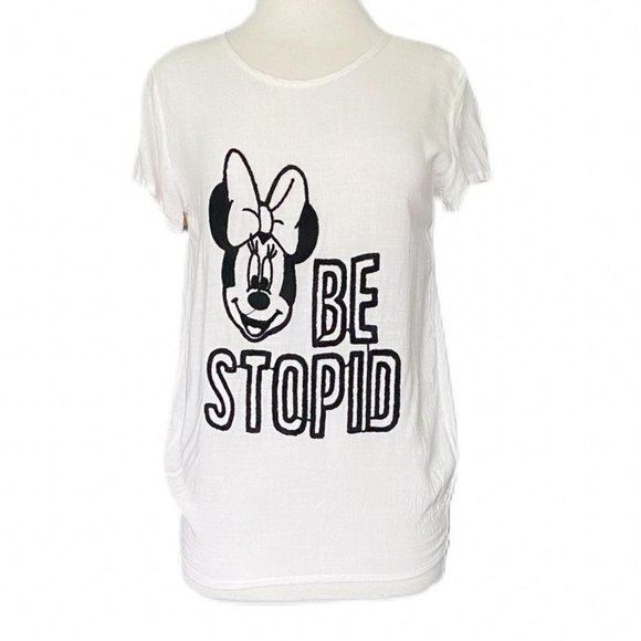 White Linen Minnie Mouse Embroidered Tee | No Siz - Picture 1 of 4